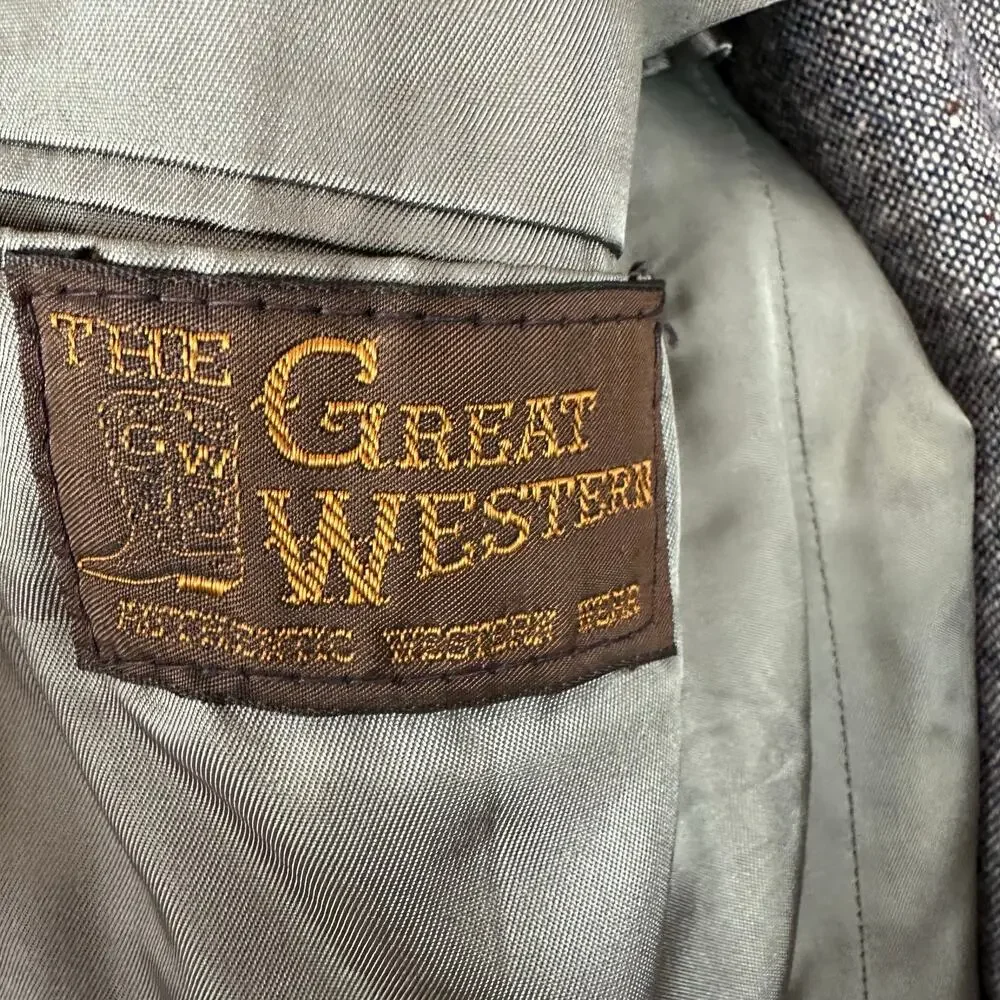 VTG The Great Western Gray Blazer Wool Tweed Western Elbow Patches USA Mens 44L